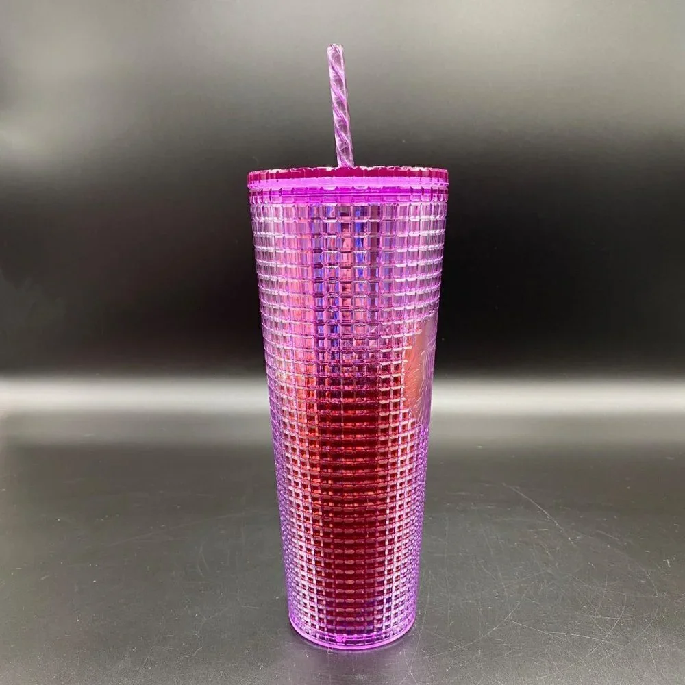 2021 Starbucks Pink/Purple Grid 24oz Cold Tumbler